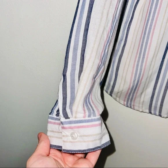 Maurices White & Multicolor Pastel Striped Button Down Shirt Large Women’s - Picture 5 of 12